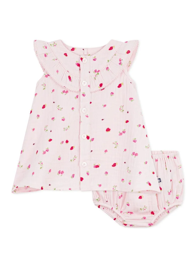 Petit Bateau Babies' cotton baby dress with bloomers, printed with flowers